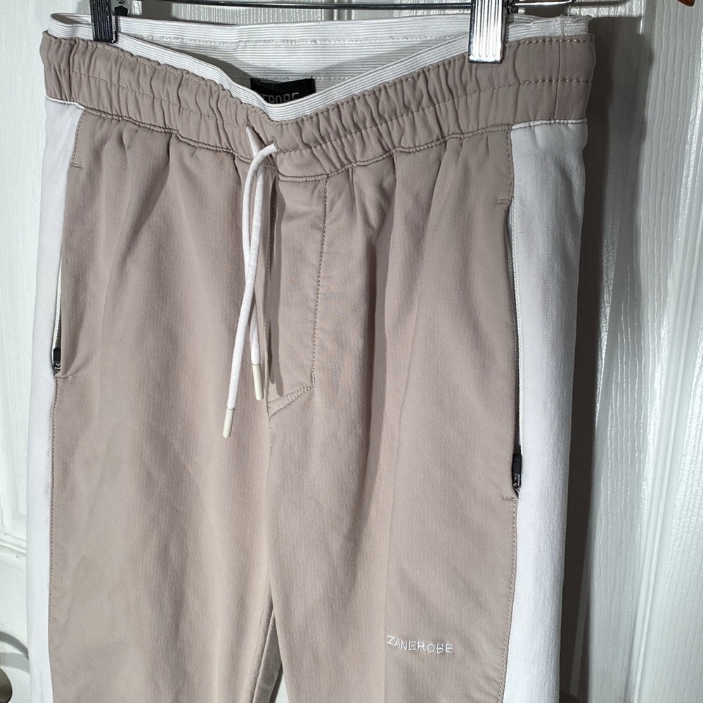 SZ 30 Zanerobe Tan Pants with White Sides • Drawstring and Zippered Pockets